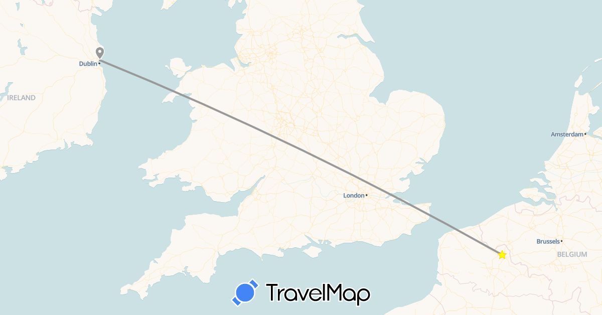 TravelMap itinerary: plane in France, Ireland (Europe)